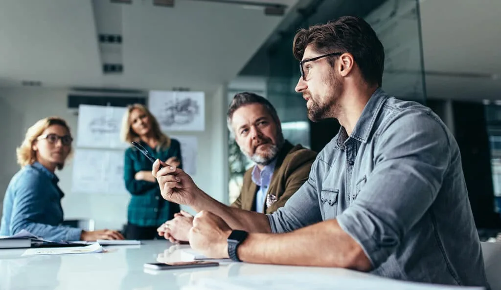 Business team discussing ideas in a conference room